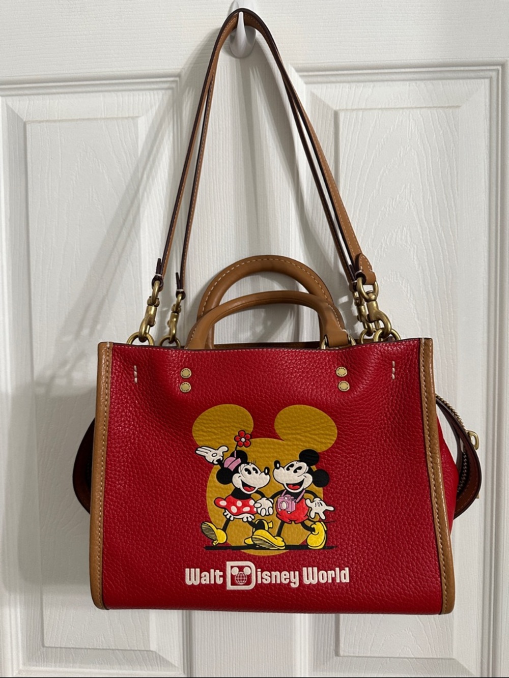 Disney X Coach collab Leather Mickey & Minnie Satchel with Tan Trim, like New!